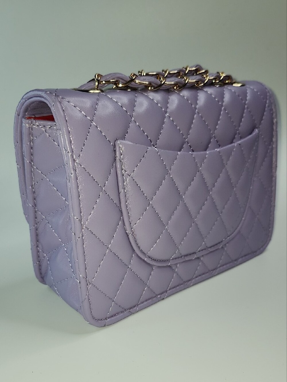 Flap Bag Lavender Quilted Mini with Gold Chain - Picture 3 of 7
